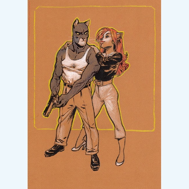 Guarnido : Blacksad pistolet fond orange.