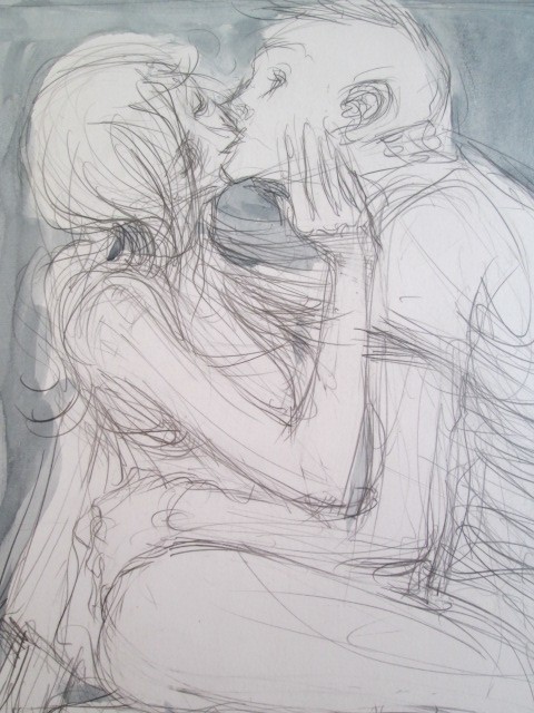 Bézian Frédéric: Dessin original, le baiser.
